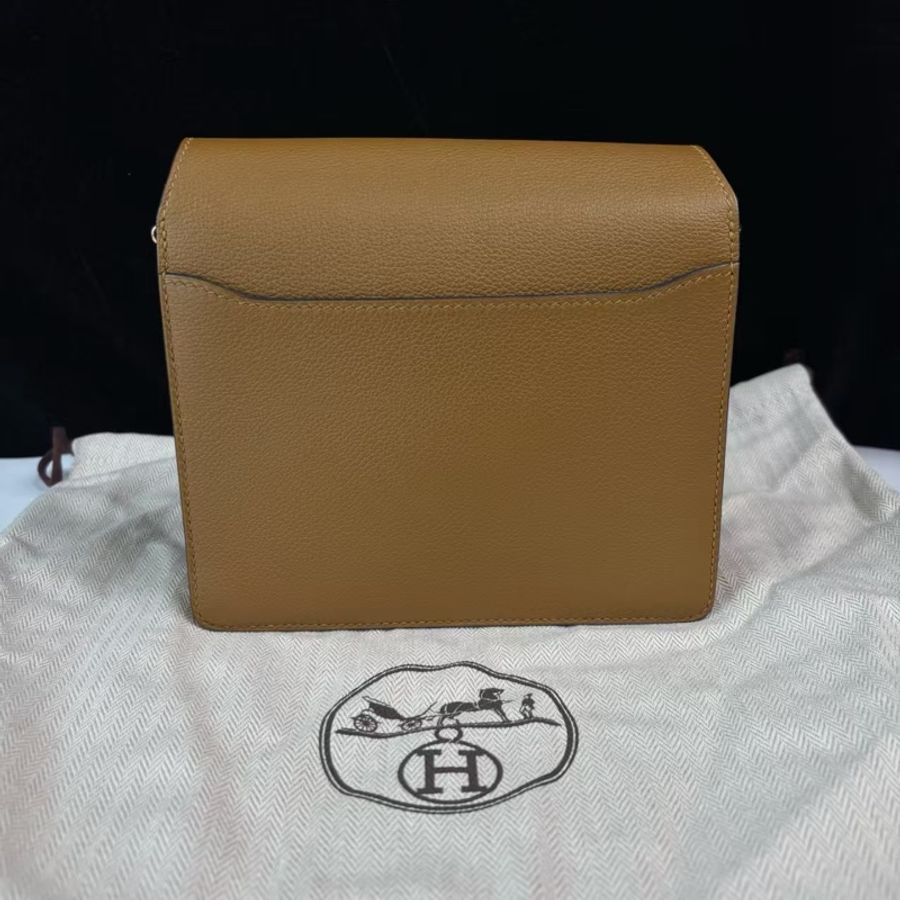 🌈Hermes🧡Mini Roulis 19🧡2H牛皮紙色金扣🌈98新🌟有盒🧡Evercolor皮🌟miniroulis🌟roulis19🌟roulis🌟豬鼻子🌟愛馬仕🌟-7