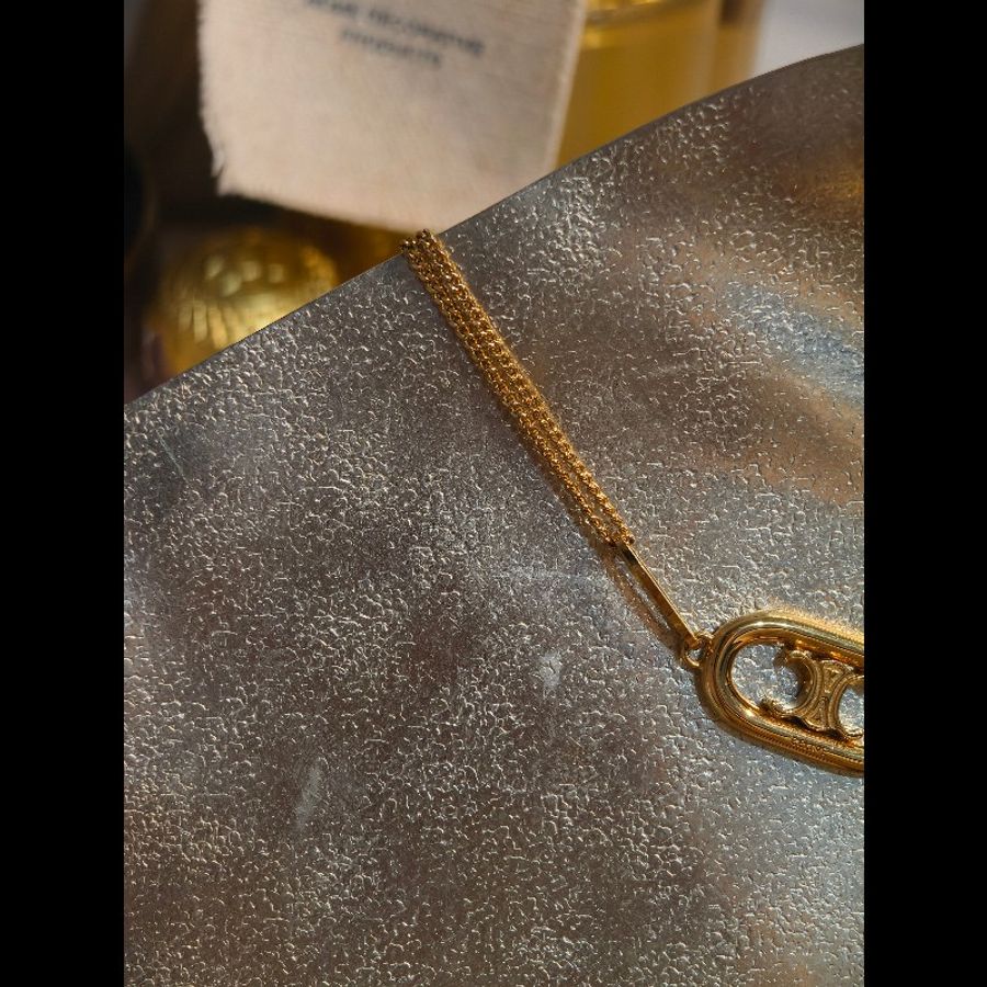 CELINE經典Triomphe 系列黃銅品牌LOGO雙鍊造型項鍊 金色-4