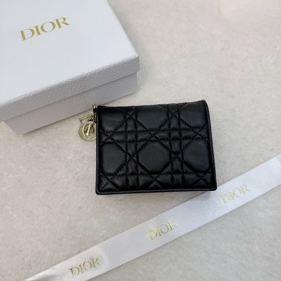 Dior黑色Cannage羊皮黛妃金釦短夾-1