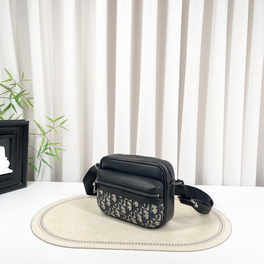 DIOR Rider拉鍊信使包 經典刺繡拼黑-4
