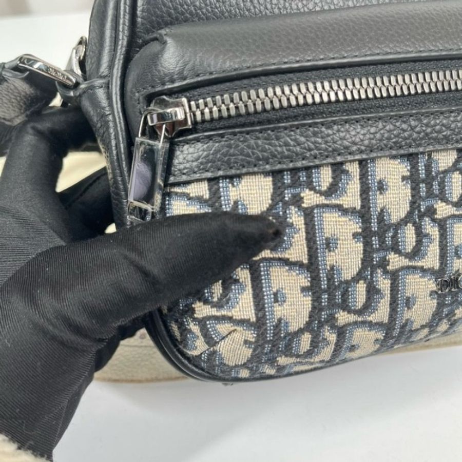DIOR Rider拉鍊信使包 經典刺繡拼黑-11