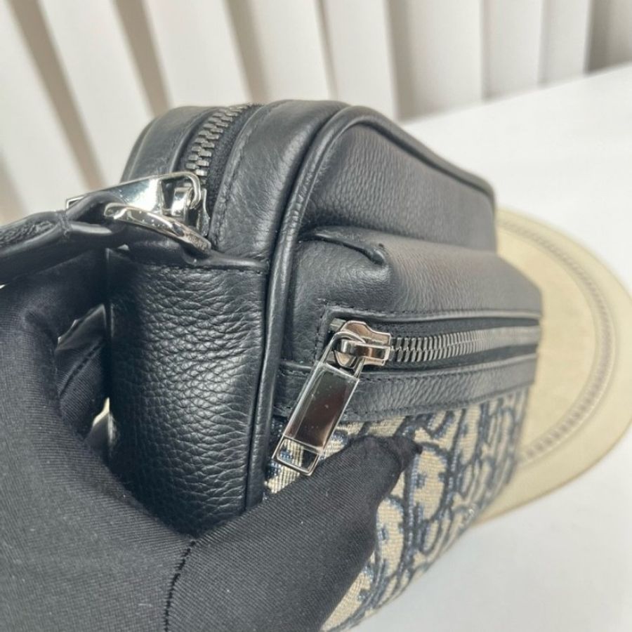 DIOR Rider拉鍊信使包 經典刺繡拼黑-12