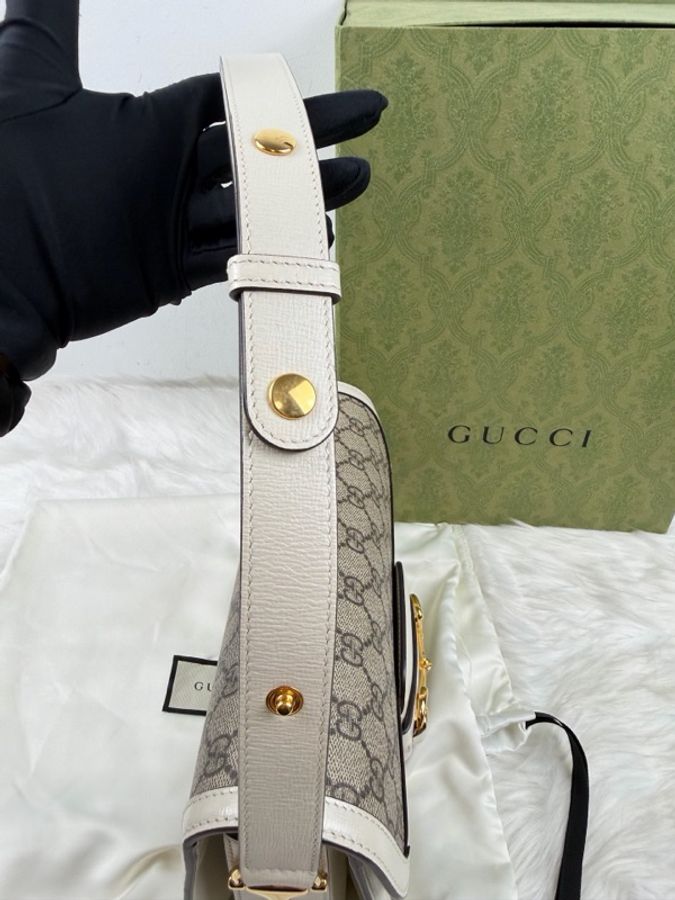 99新 古馳 Gucci 1955馬鞍包 白色 尺寸:25x 18x 8-7