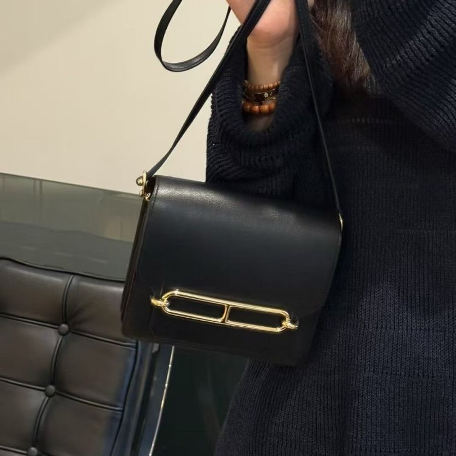 Hermes 午夜藍金扣 Roulis豬鼻子19 evercolor皮 18*15*5.5cm 98新配件塵袋-1