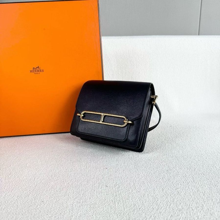 Hermes 午夜藍金扣 Roulis豬鼻子19 evercolor皮 18*15*5.5cm 98新配件塵袋-5