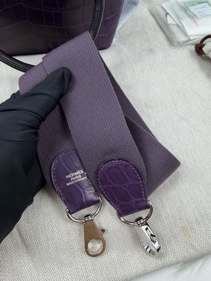 愛馬仕Hermes ToolBox20 牛奶盒子 葡萄紫 銀扣 兩點鰐魚皮 框Q，有鰐魚證 雨衣-7