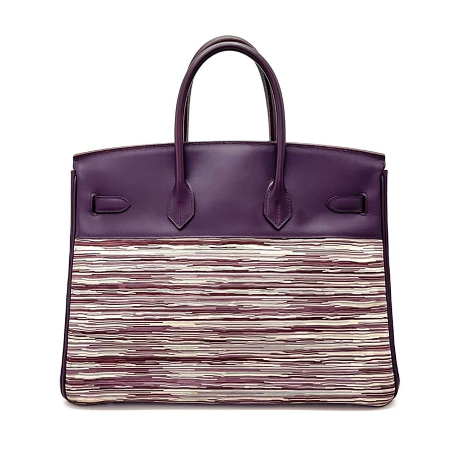 Hermes 紫色羊切皮銀扣birkin35手提包-1