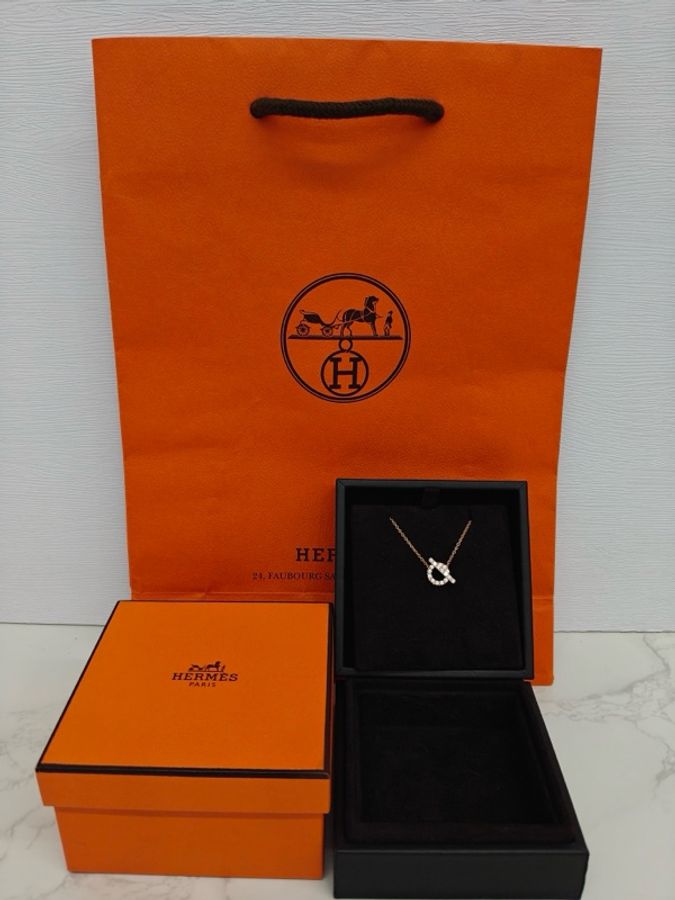 Hermès 愛馬仕小q滿鑽項鍊 玫瑰金-4