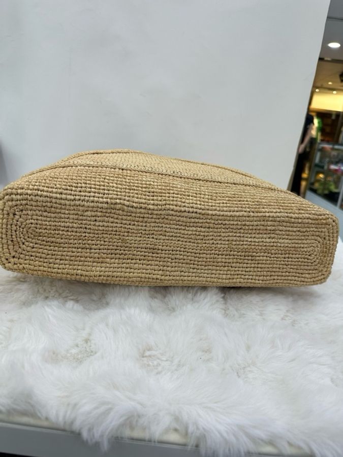 Prada 草編托特包 天然色純手工編織拉菲草材質,棕色牛皮內袋-4