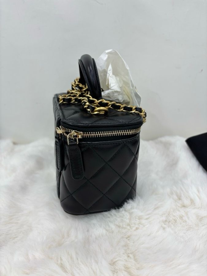 Chanel 香奈兒 黑金把手長盒子斜背包 晶片款 閒置-2