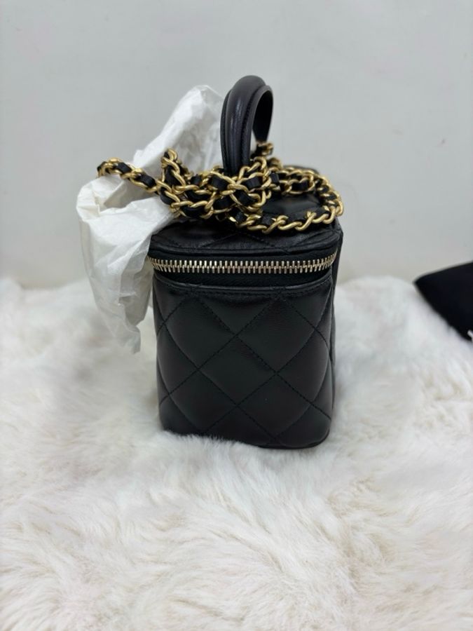 Chanel 香奈兒 黑金把手長盒子斜背包 晶片款 閒置-3