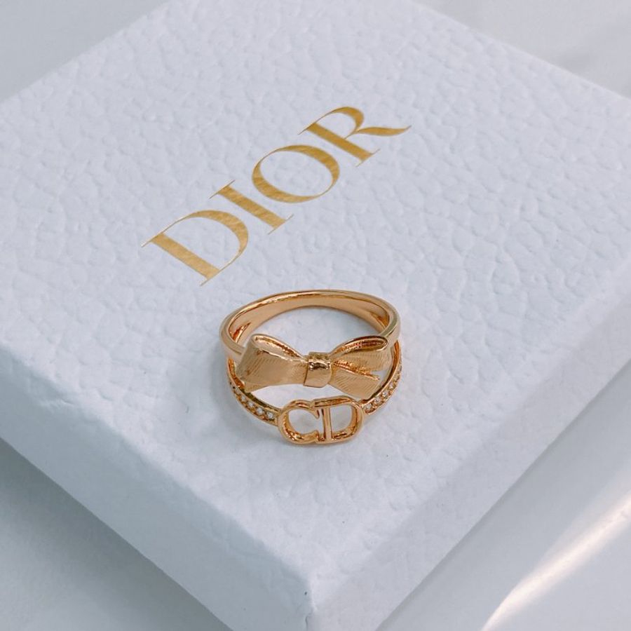 MS0776	Christian Dior 迪奧中號CD拼蝴蝶結雙戒子 CD Bow Ring Size M / 54 Crystal x GHW-1