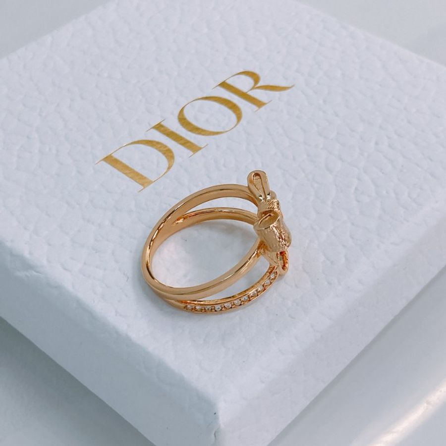 MS0776	Christian Dior 迪奧中號CD拼蝴蝶結雙戒子 CD Bow Ring Size M / 54 Crystal x GHW-2