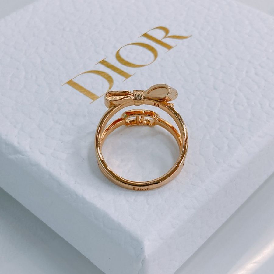 MS0776	Christian Dior 迪奧中號CD拼蝴蝶結雙戒子 CD Bow Ring Size M / 54 Crystal x GHW-3