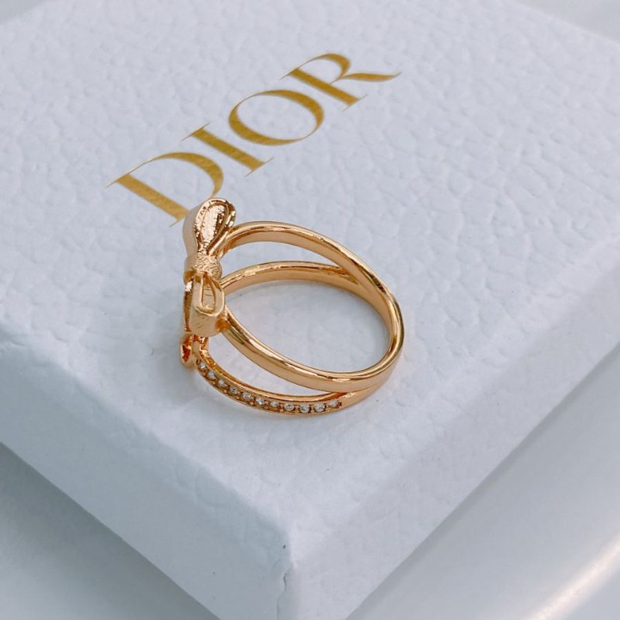 MS0776	Christian Dior 迪奧中號CD拼蝴蝶結雙戒子 CD Bow Ring Size M / 54 Crystal x GHW-4