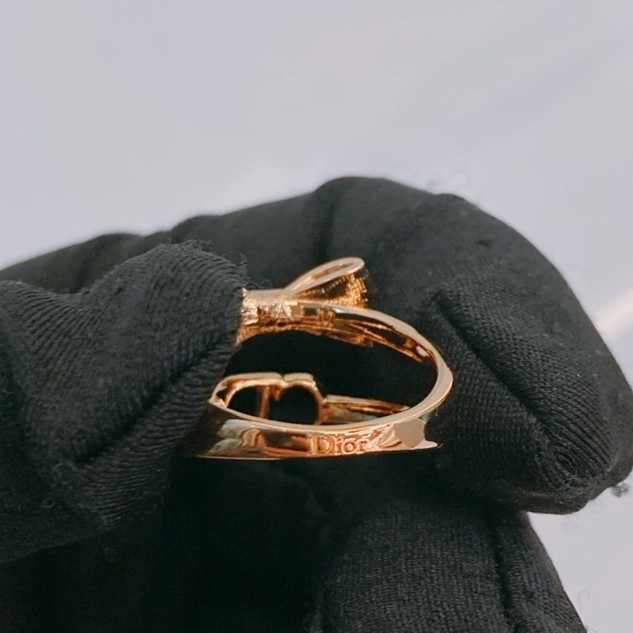 MS0776	Christian Dior 迪奧中號CD拼蝴蝶結雙戒子 CD Bow Ring Size M / 54 Crystal x GHW-9