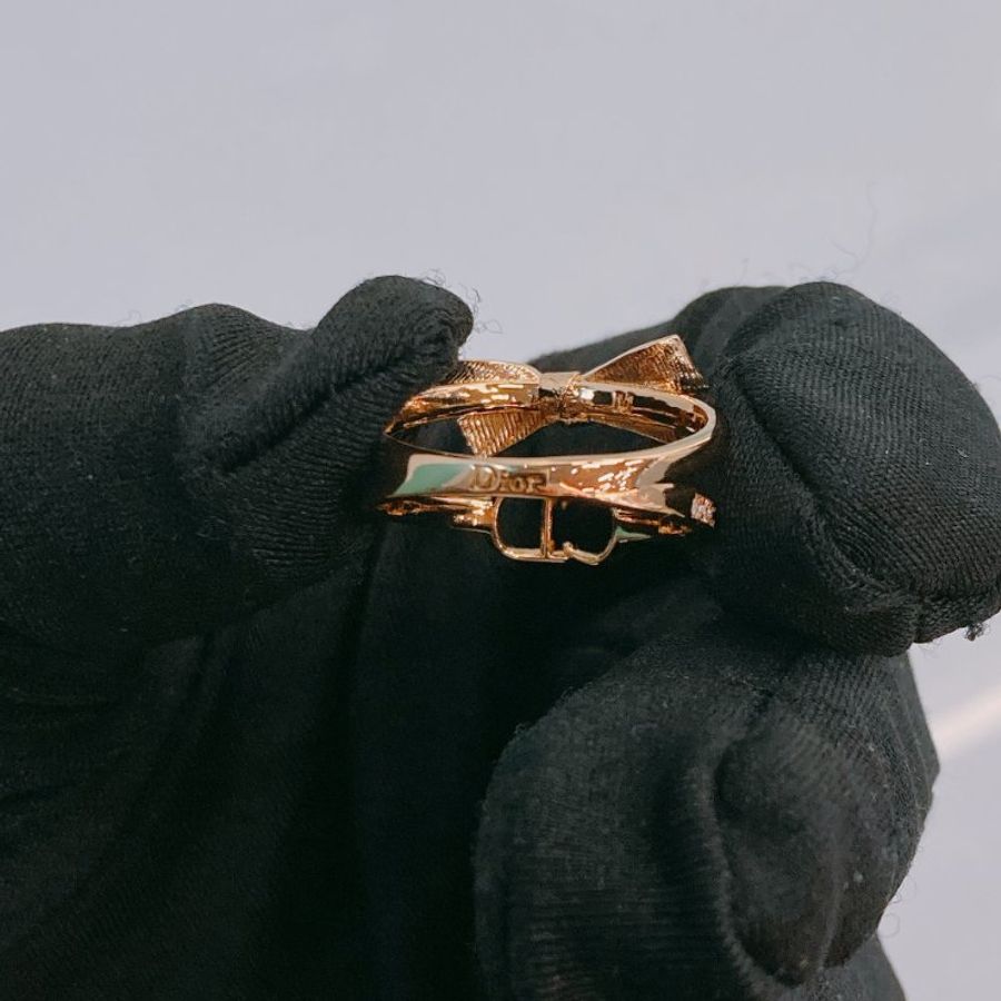 MS0776	Christian Dior 迪奧中號CD拼蝴蝶結雙戒子 CD Bow Ring Size M / 54 Crystal x GHW-10