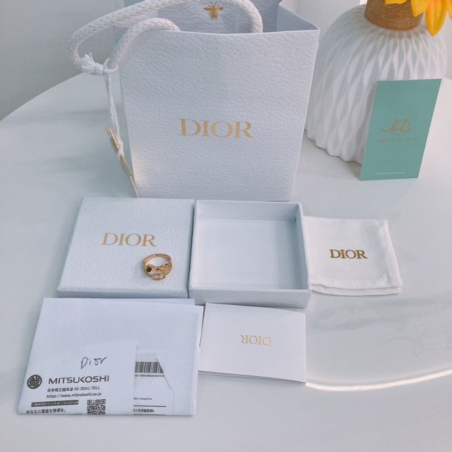 MS0776	Christian Dior 迪奧中號CD拼蝴蝶結雙戒子 CD Bow Ring Size M / 54 Crystal x GHW-11