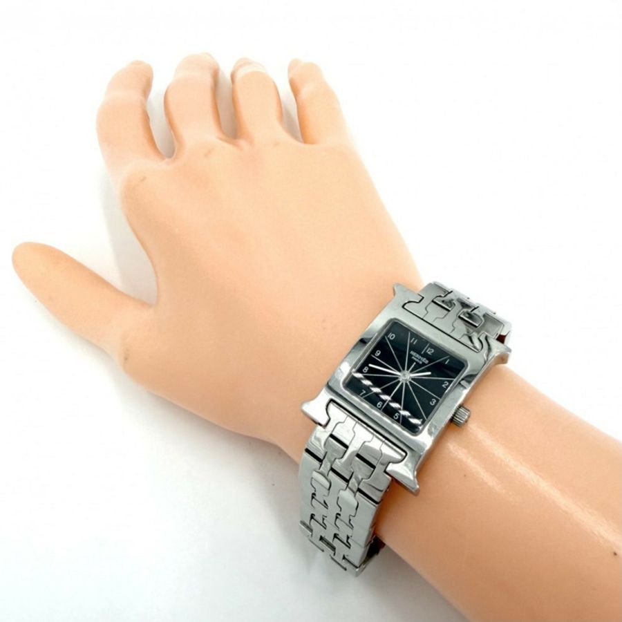 愛馬仕 H-Watch 女士石英錶,黑色錶盤,H WATCH,電池供電,不銹鋼,銀/黑色,HERMES HH1.210-3
