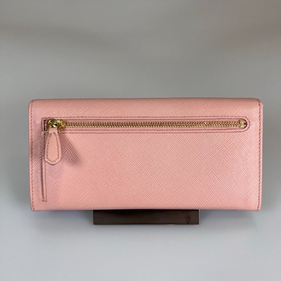 PRADA 1MH132 粉金邊翻蓋長夾-1