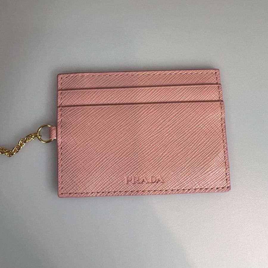 PRADA 1MH132 粉金邊翻蓋長夾-11