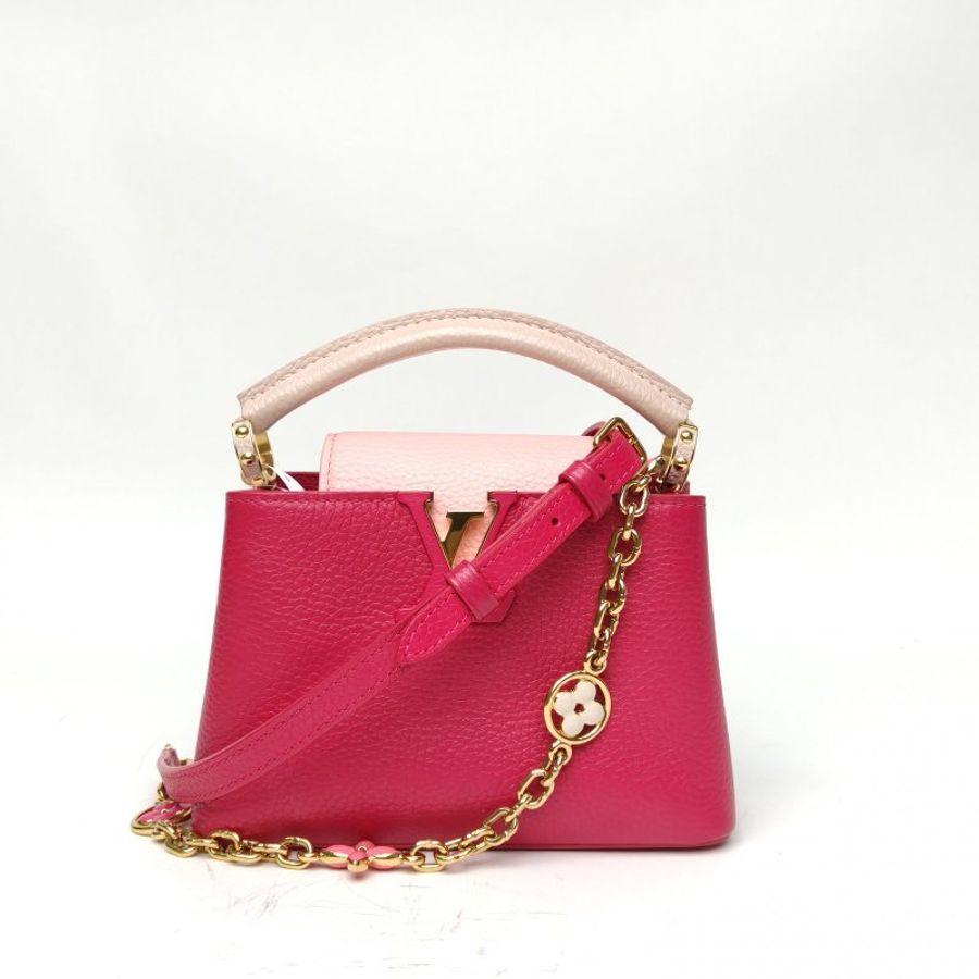 LOUIS VUITTON CapucinesMini玫紅牛皮革金扣晶片肩背包-0