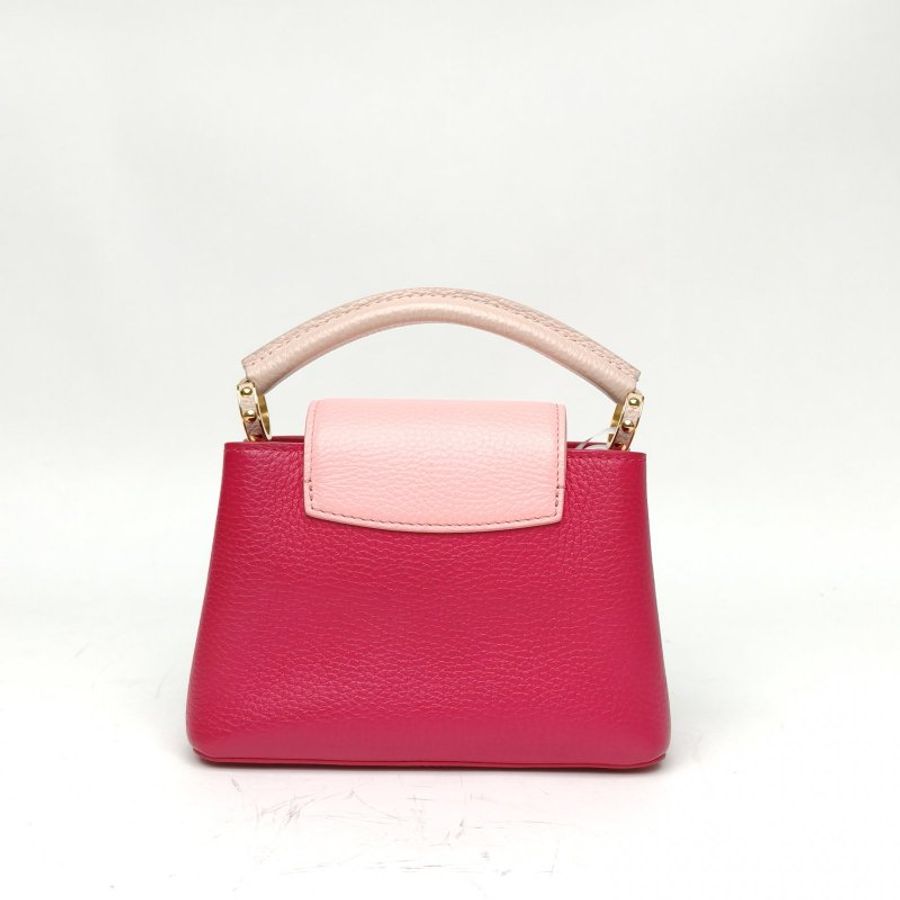 LOUIS VUITTON CapucinesMini玫紅牛皮革金扣晶片肩背包-2