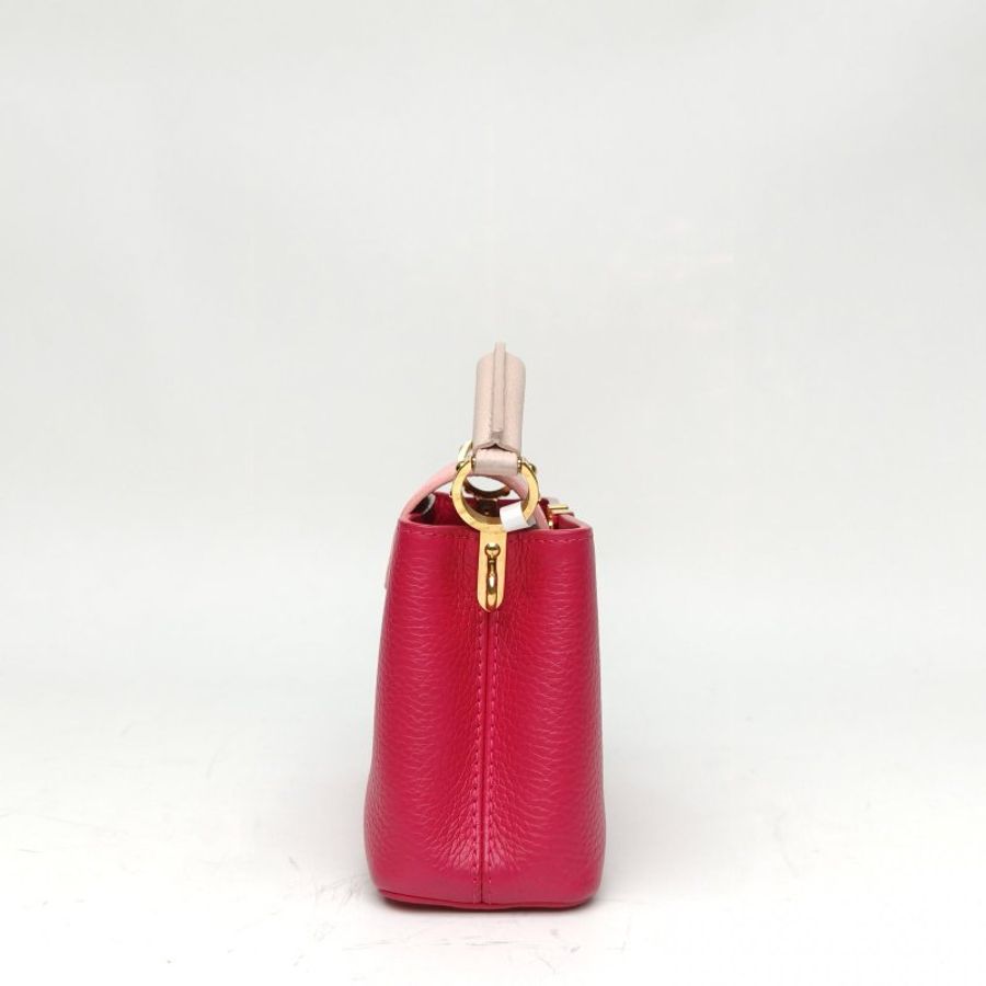 LOUIS VUITTON CapucinesMini玫紅牛皮革金扣晶片肩背包-3