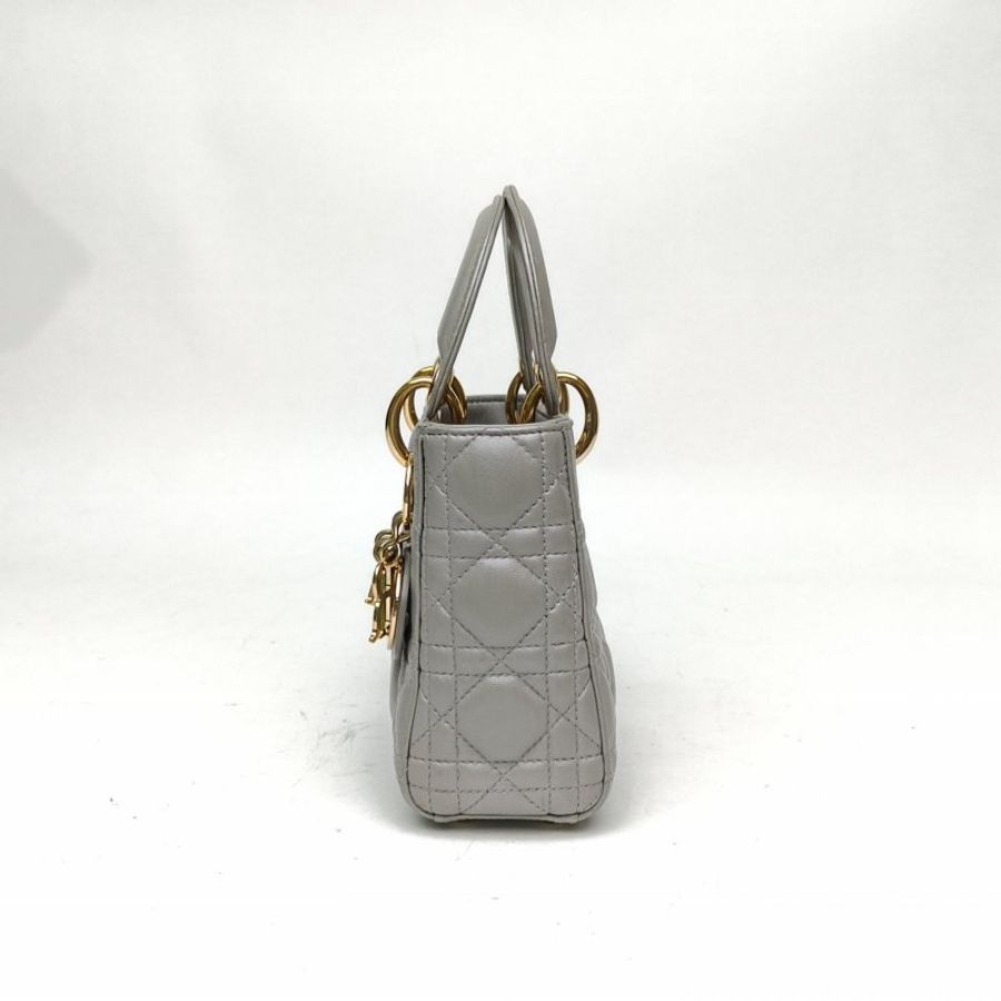 DIOR Lady戴妃包三格灰色羊皮革金扣肩背包-1