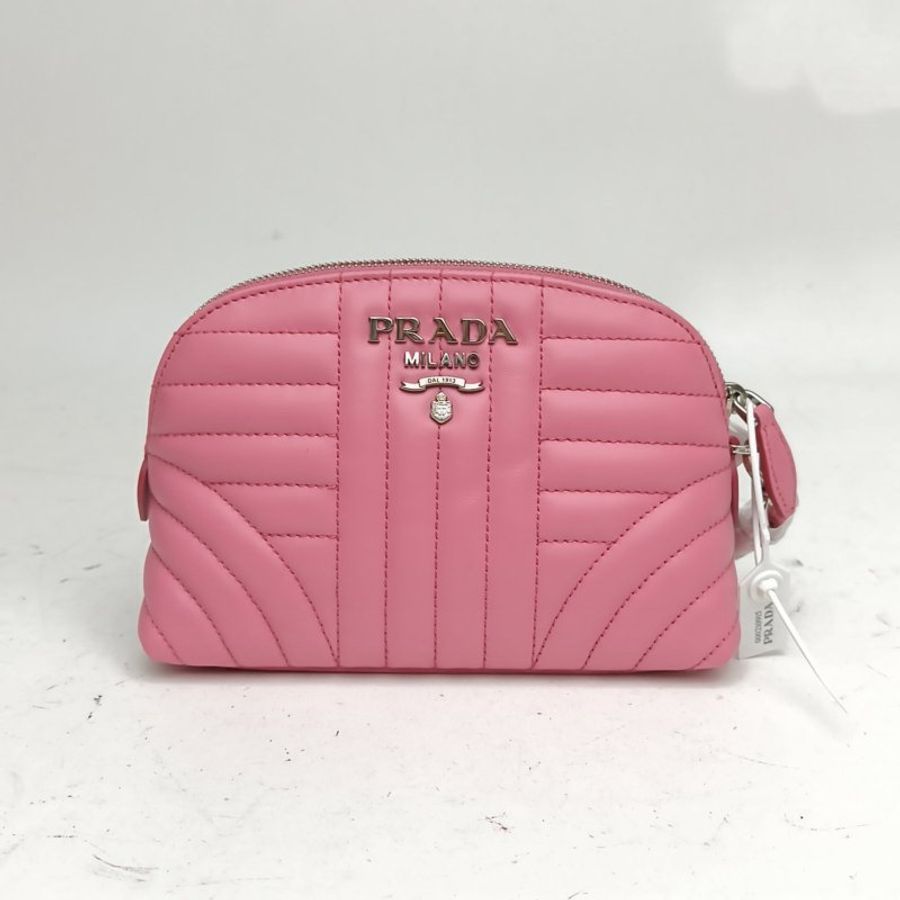 PRADA 粉色牛皮革貝殼手拿包肩背包-0