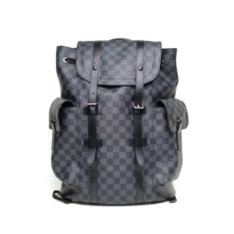 LOUIS VUITTON Christopher雙肩包黑棋格PVC肩背包-0