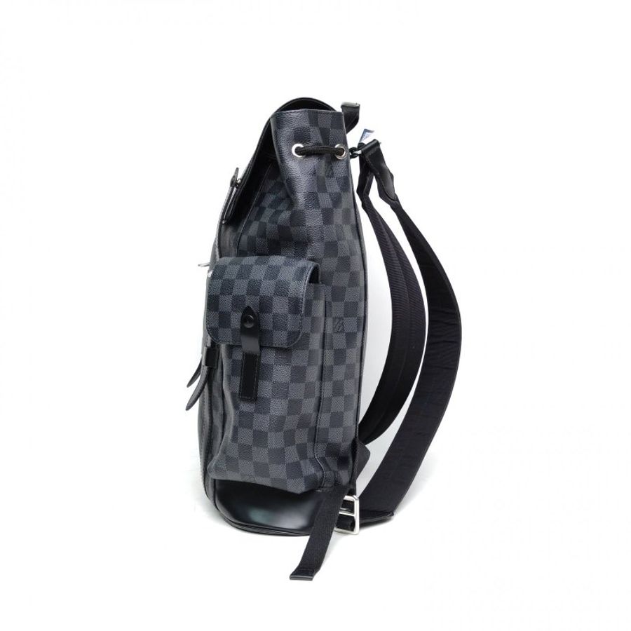 LOUIS VUITTON Christopher雙肩包黑棋格PVC肩背包-1