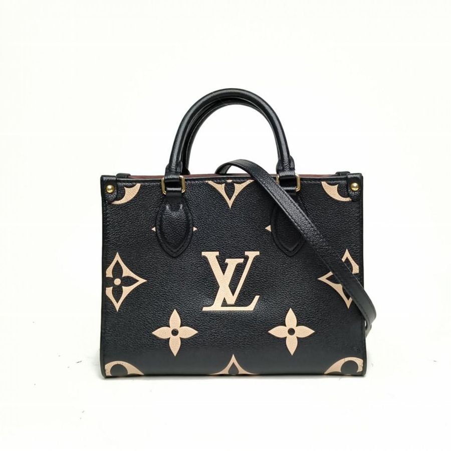 LOUIS VUITTON Onthego小號黑白牛皮革金扣晶片老花壓紋肩背包-0