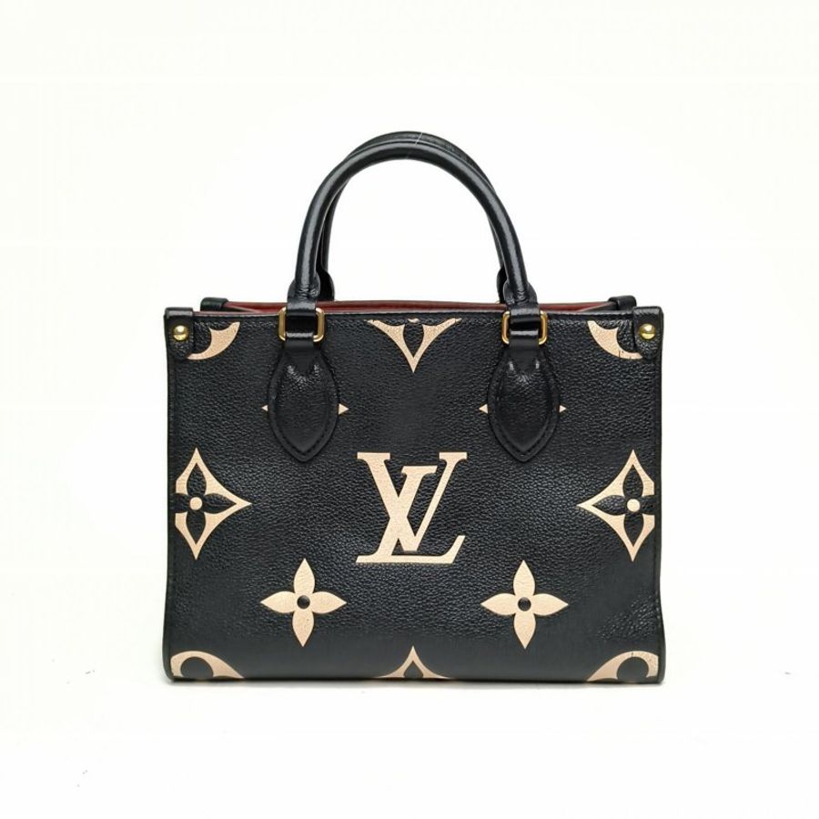LOUIS VUITTON Onthego小號黑白牛皮革金扣晶片老花壓紋肩背包-2