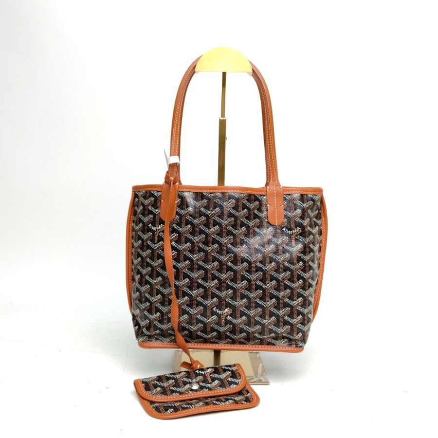 GOYARD Anjou雙面購物袋Mini金棕色PVC銀扣肩背包-0