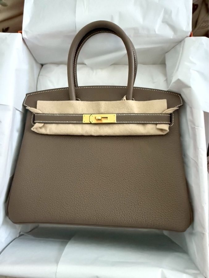 🎀 全新Hermes 愛馬仕 BIRKIN 30 🤎大象灰 金扣 togo皮-0