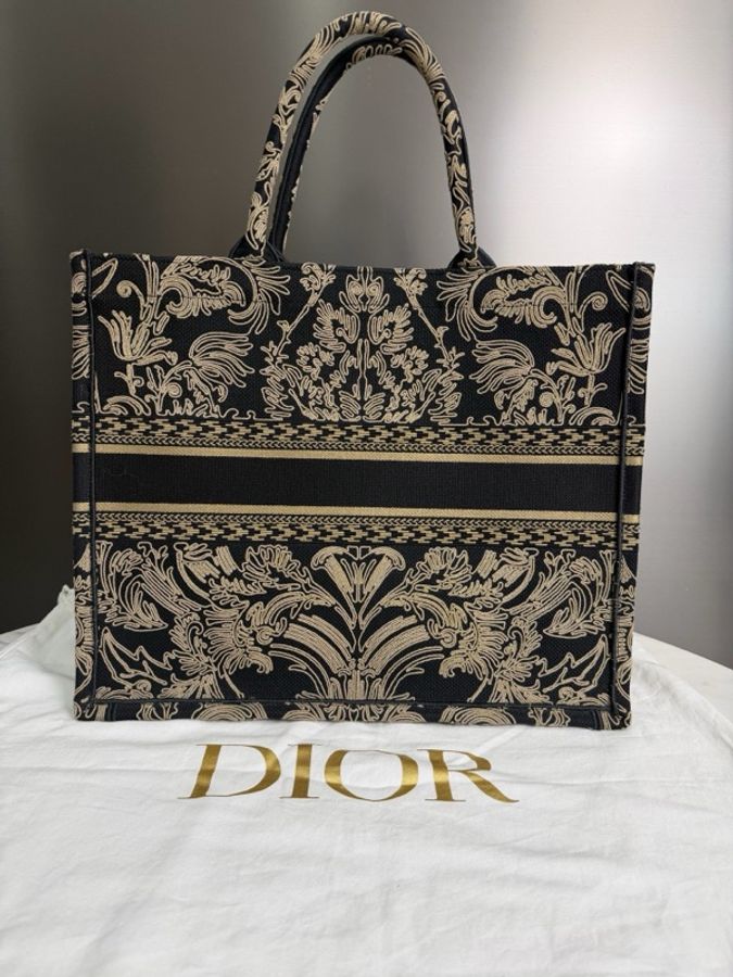DIOR迪奧 大號BookTote Ornamental圖案線跡刺繡效果托特Tote購物袋手提包,男女同款 尺寸42×35cm-2