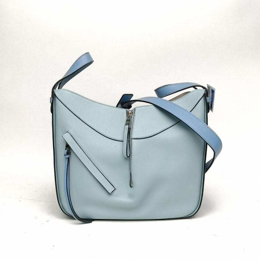 LOEWE Hammock吊床包小號藍色牛皮革銀扣肩背包-0