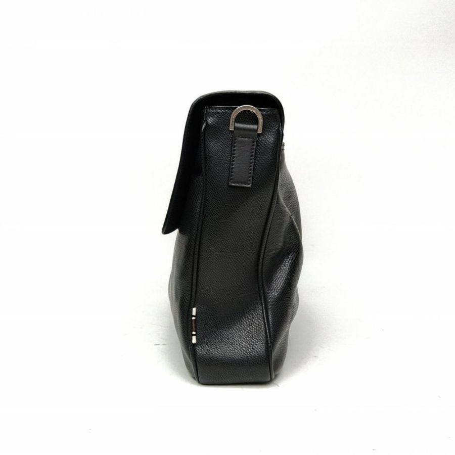 FERRAGAMO 黑色牛皮革銀扣公事包織物肩帶肩背包-1
