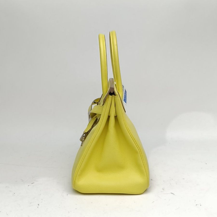 HERMES Birkin30檸檬黃Epsom皮框Q銀扣刻肩背包-1