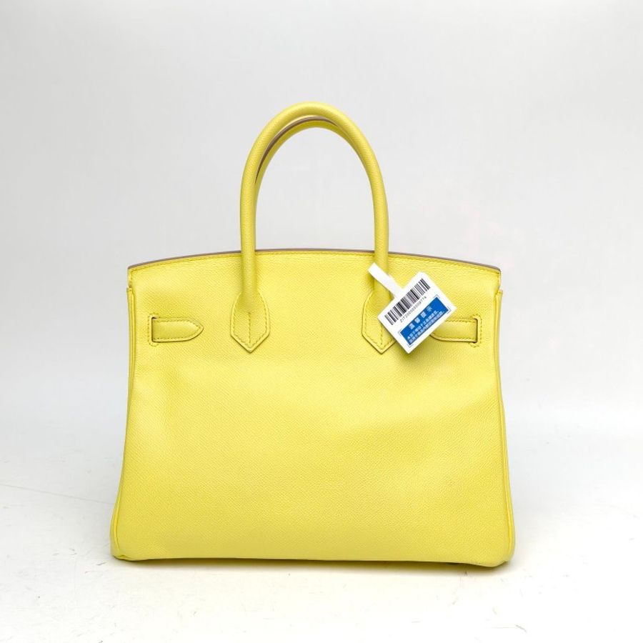 HERMES Birkin30檸檬黃Epsom皮框Q銀扣刻肩背包-2