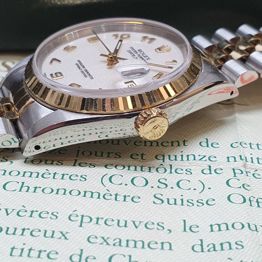 【大眾名錶】ROLEX勞力士 16233 Datejust 蠔式日誌 半金款 米白色紀念面 阿拉伯數字 大眾名錶G350-5