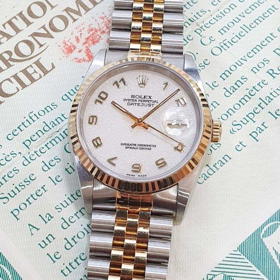 【大眾名錶】ROLEX勞力士 16233 Datejust 蠔式日誌 半金款 米白色紀念面 阿拉伯數字 大眾名錶G350-8