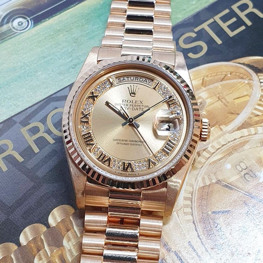 【大眾名錶】ROLEX勞力士 18238 Day-Date 18K金 稀有DD款 原廠MR多層鑽面盤 大眾名錶B1452-5