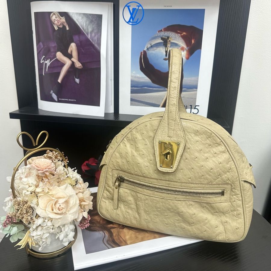 【赫蒂國際精品】 Gucci 鴕鳥皮半圓形手提肩背包 vintage 二手 中古-0