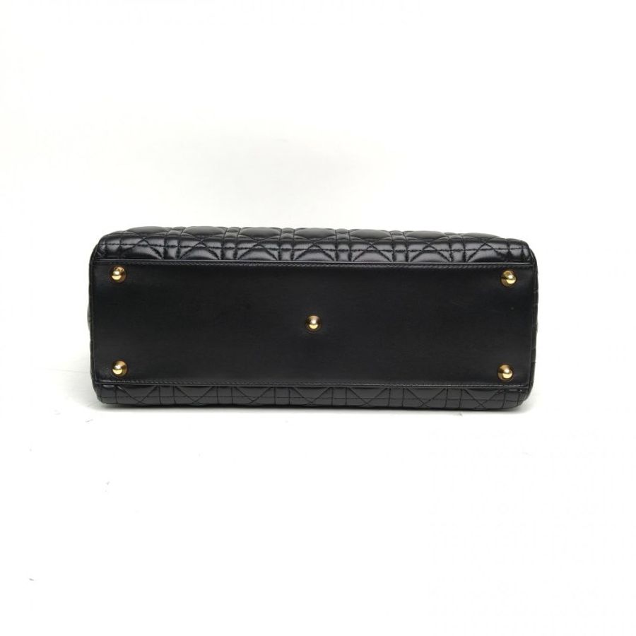 DIOR Lady戴妃包七格黑色羊皮革金扣肩背包-4