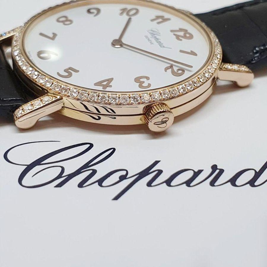 【大眾名錶】CHOPARD 蕭邦163154-5011 Classic系列 18K金 白色數字面 原廠鑽圈鑽腳 大眾名錶B1453-5