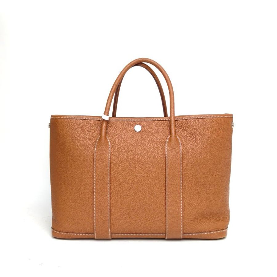 HERMES Garden花園包36金棕色NEGONA皮D刻銀扣肩背包-2