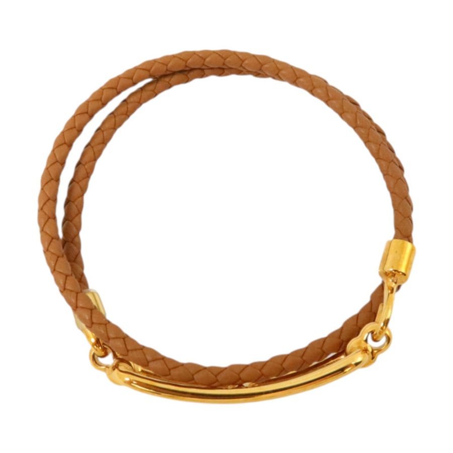 HERMES Swift皮革/金屬Roulis Double Bracelet金扣手鏈Gold-3