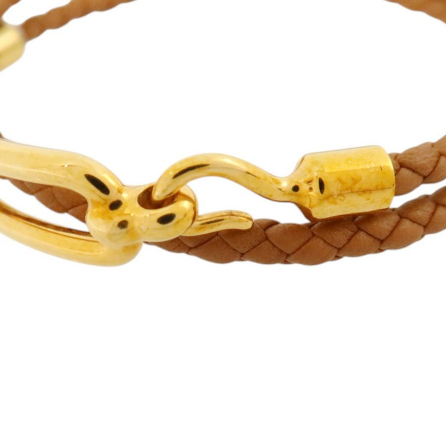 HERMES Swift皮革/金屬Roulis Double Bracelet金扣手鏈Gold-4